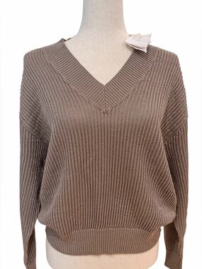 Brunello Cucinelli Metallic Rib Knit
Cotton Blend V-Neck Sweater $2300 NWT